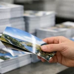 Main examinant des brochures et flyers impeccables. Expertise locale pour votre impression brochures et flyers Crissier.