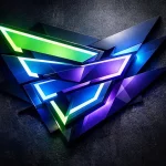 Création d'enseignes lumineuses sur mesure: formes géométriques abstraites et dynamiques superposées, lumières néon vives.