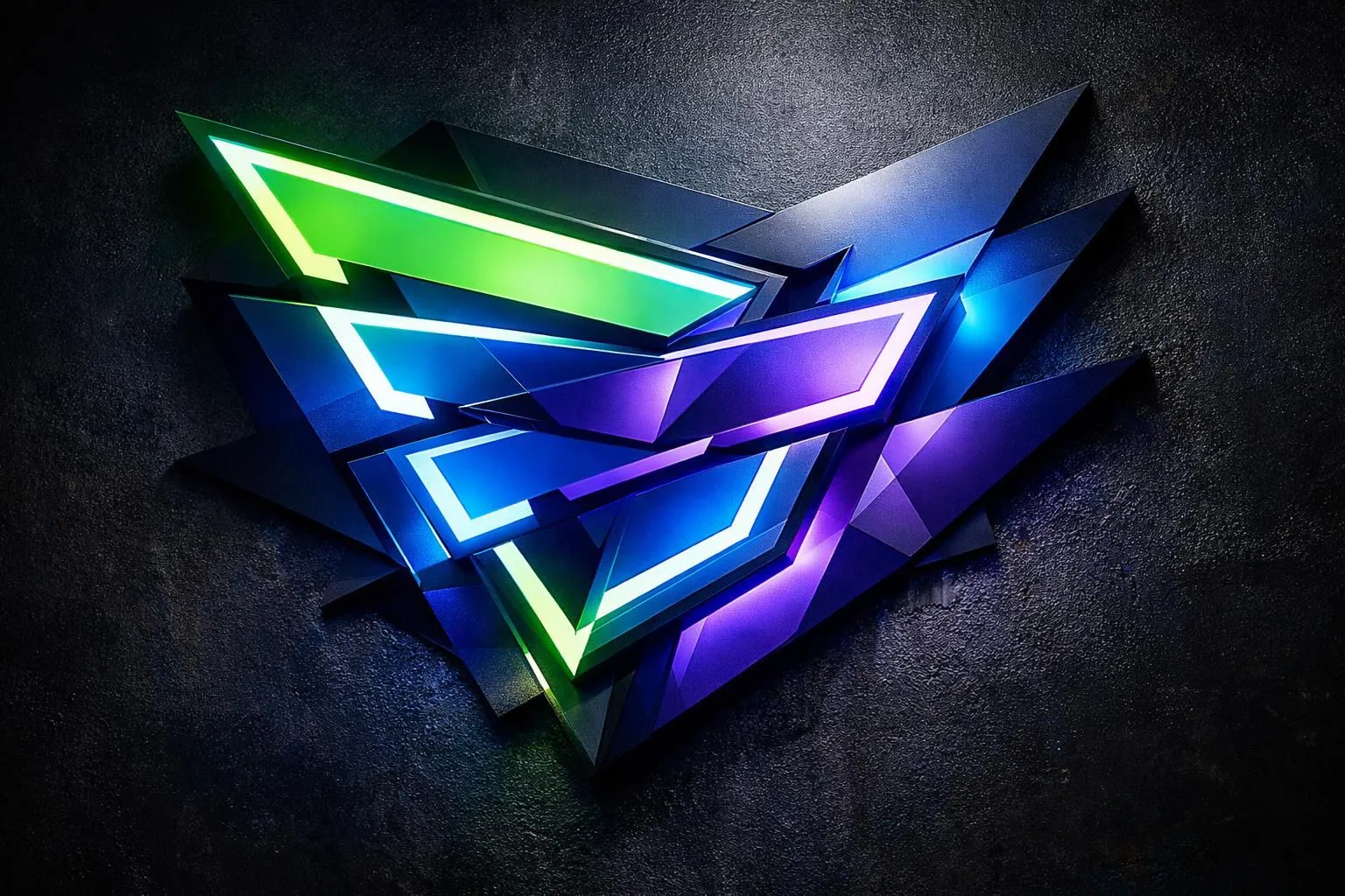 Création d'enseignes lumineuses sur mesure: formes géométriques abstraites et dynamiques superposées, lumières néon vives.