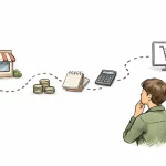 Guide visuel sur combien coûte un site e-commerce local, avec étapes de budgétisation et éléments de coût dessinés à la main.