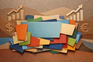 Lettres découpées enseigne prix: composition créative en papier, montrant l'impact budgétaire des enseignes.