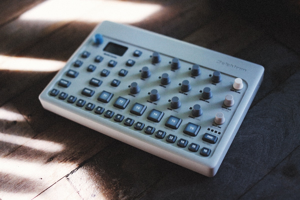 a calculator sitting on top of a wooden table