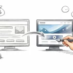 Dessin d'une main transformant un site web ancien en nouveau, illustrant le prix de refonte d'un site web existant et ses fac