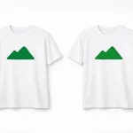 Illustration comparant flocage et broderie pour vêtements : deux t-shirts, un avec motif floqué, l'autre brodé.