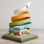 Illustration paper craft d'une stratégie communication PME succès en 5 étapes, symbolisant croissance et réussite.