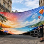 Impression bâche événementielle prix - Bâche événementielle imprimée couleurs vives extérieur urbain