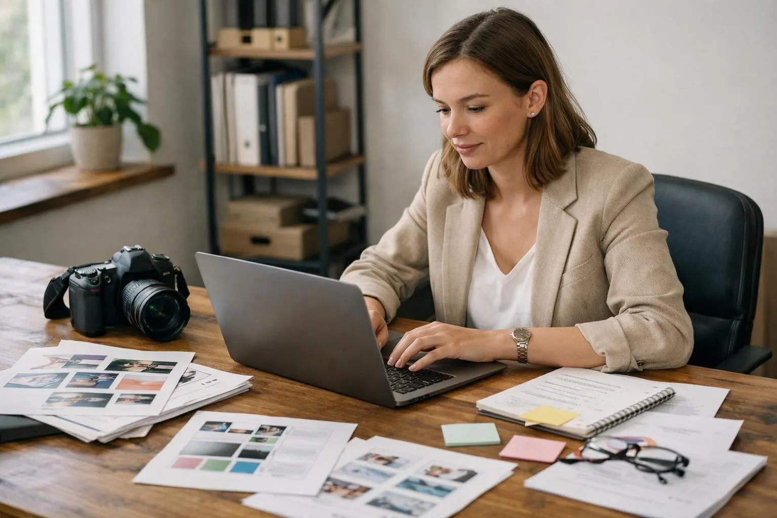 Audit communication visuelle gratuit - Femme analysant supports visuels