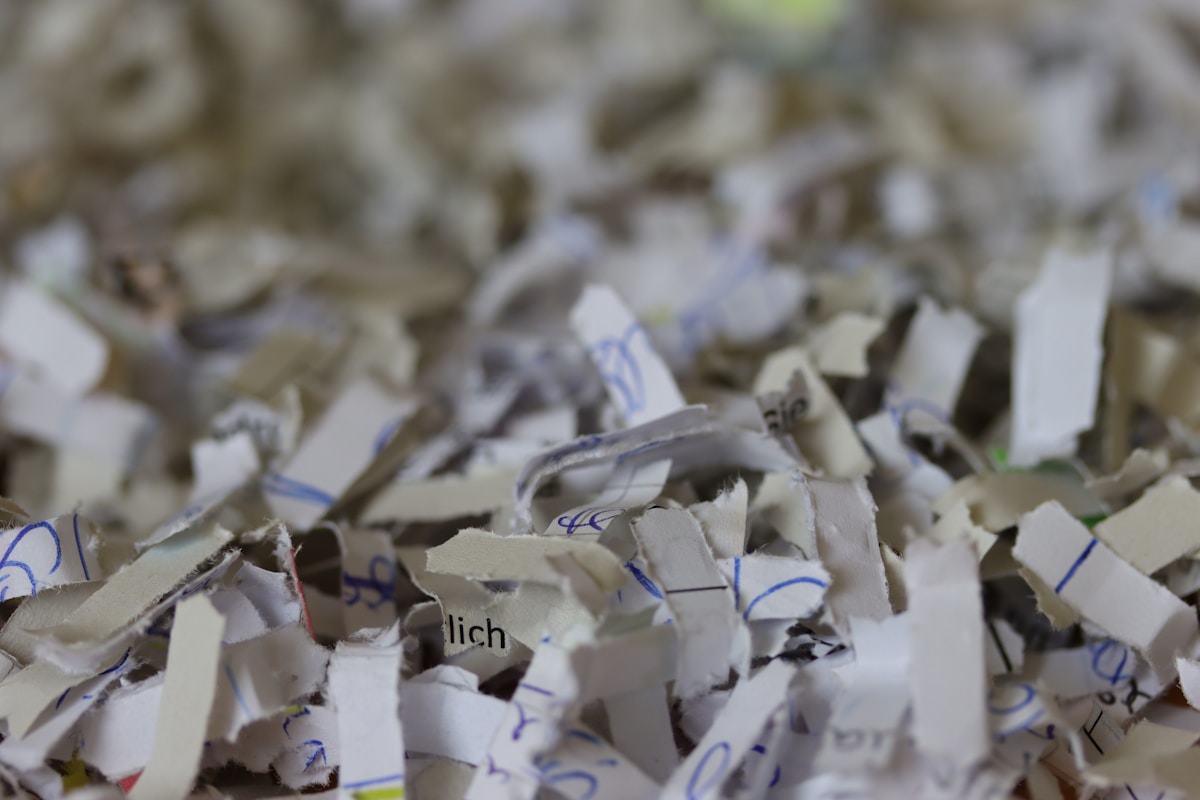 Fragments de papier déchirés avec des mots allemands.