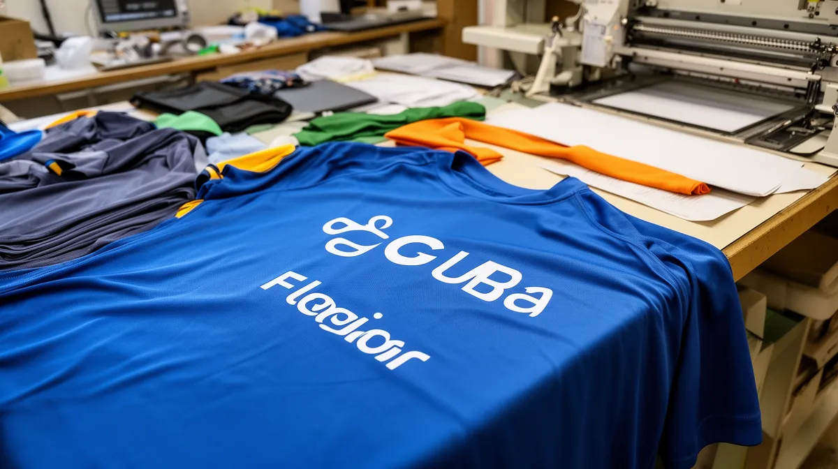 Vêtements bleus et orange avec le logo Gura Floclair.