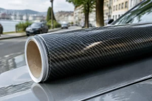 Rouleau de vinyle auto détaillé, prêt à couvrir une voiture à Lausanne.